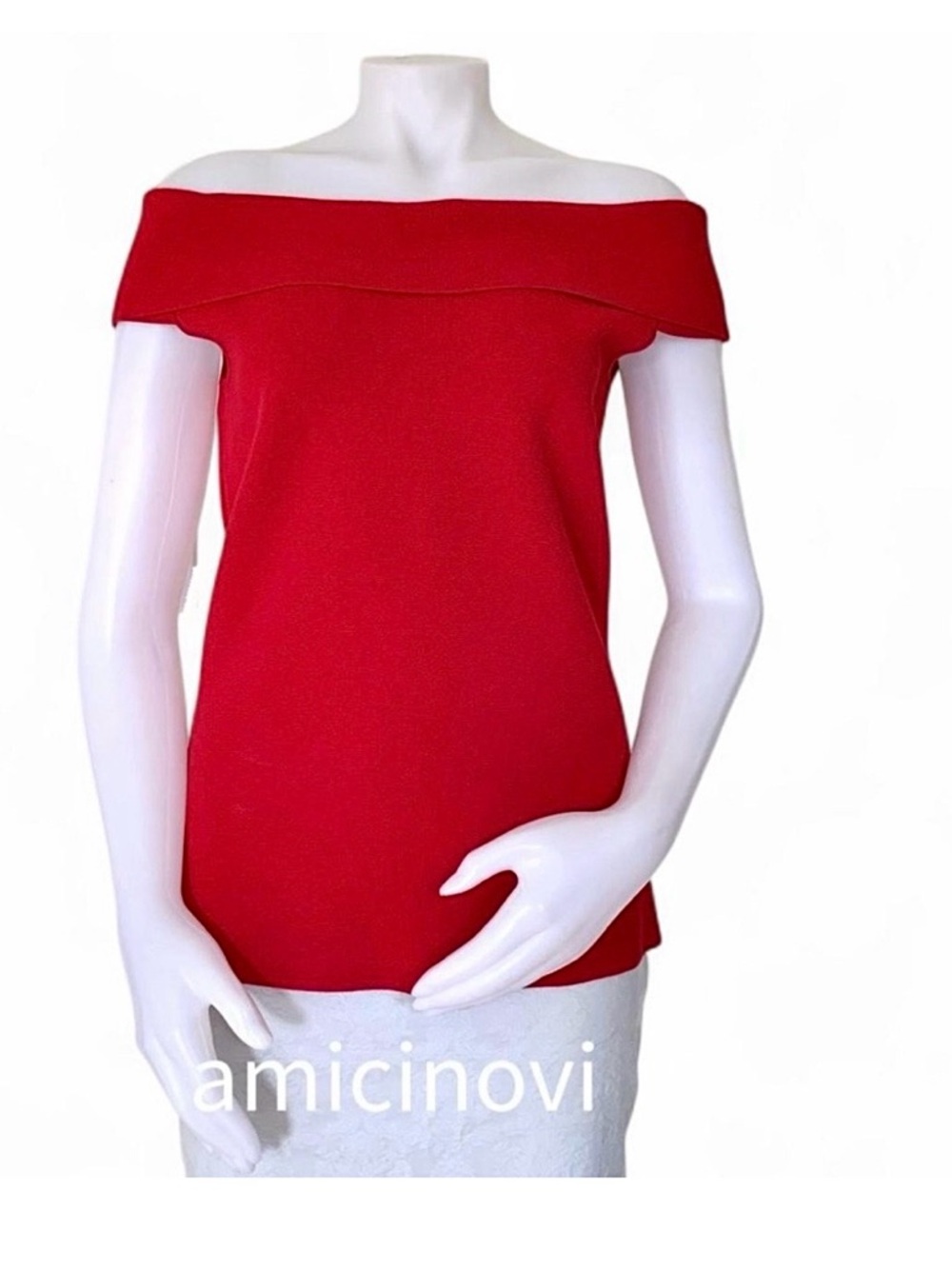Ann Taylor red knit off the shoulder top - Picture 1 of 16